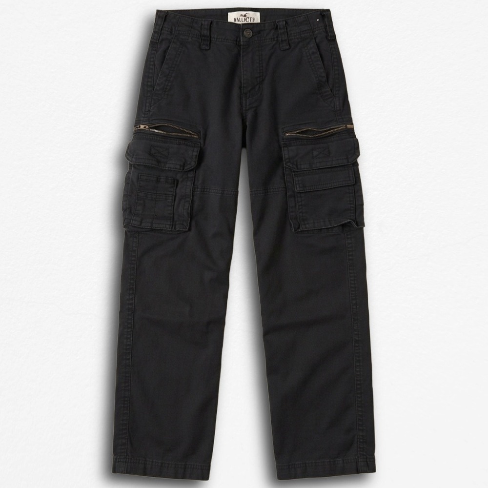 Hollister Womens Black Cargo Pants Low Rise Straight Leg Utility Y2K Gorpcore